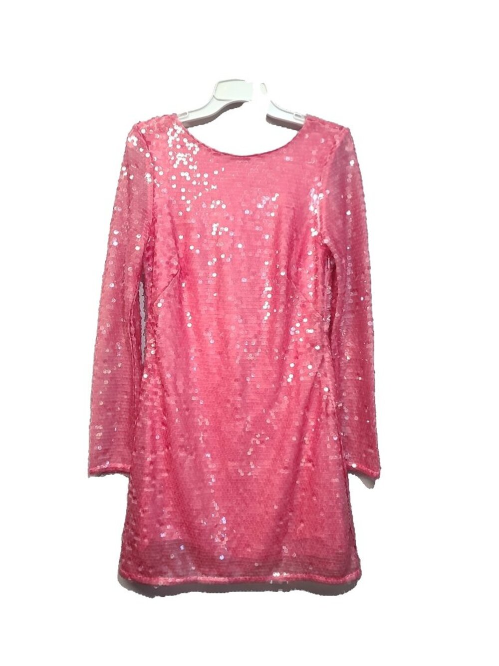 Anthropologie Sequin Drape-Back Mini Dress Size 6 Bright Pink